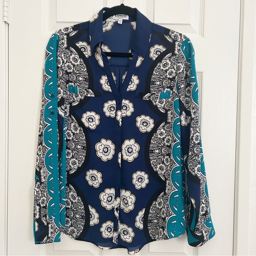 Express The Portofino Patterned Button Down Shirt - image 1